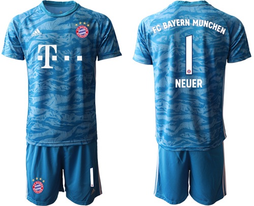 Bayern Munchen #1 Neuer Light Blue Goalkeeper Soccer Club Jersey